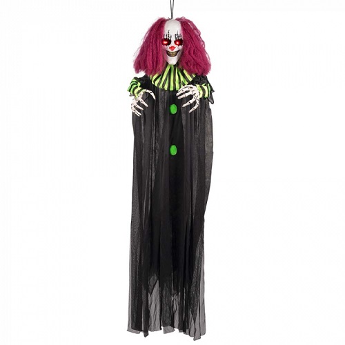 Halloween hangdecoratie Terror clown met licht en geluid 130cm