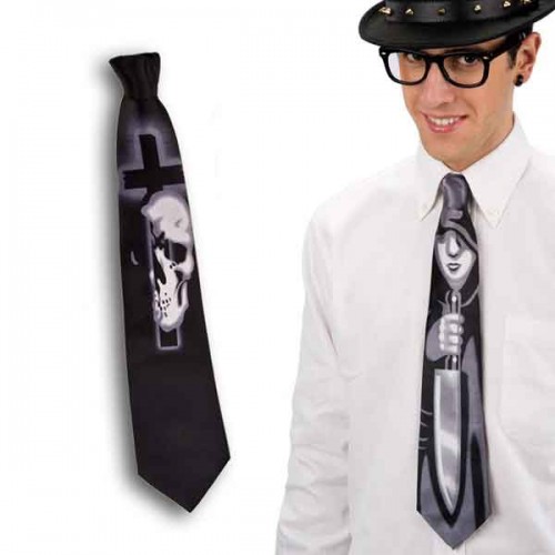 Halloween stropdas - Met een kruis met schedel