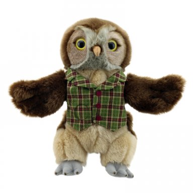 Handpop 30cm aangeklede Meneer Uil