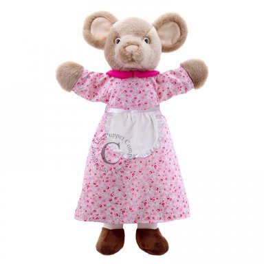 Handpop 40cm aangeklede Mevrouw Muis