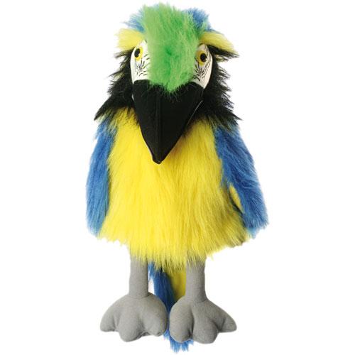 Handpop 45cm Papegaai in blauw en geel