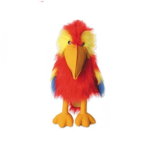 Handpop 45cm Papegaai in rood en geel