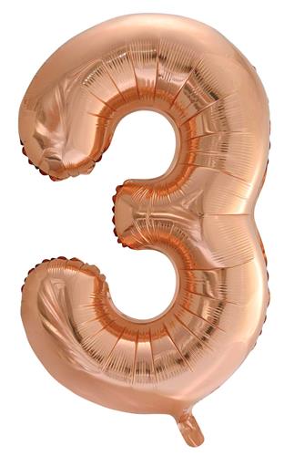 Helium ballon cijfer 3 rose goud 86 cm
