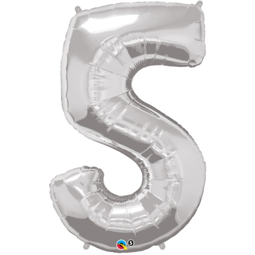 Helium ballon cijfer 5 zilver 100 cm