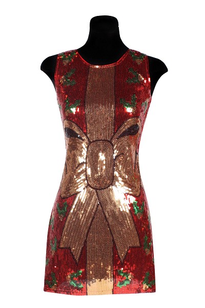 Jurkje pailletten rood met strik - Large