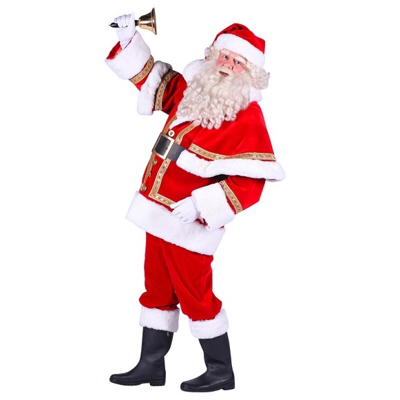 Kerstmanpak luxe met cape polyester fluweel - Large