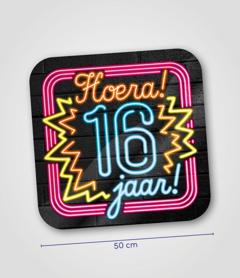 Neon huldeschild 16 jaar