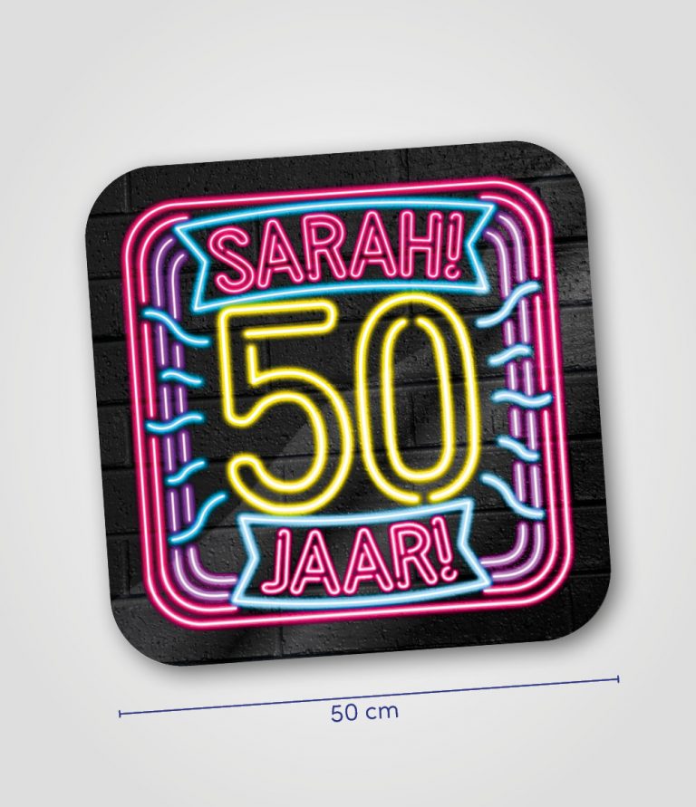 Neon huldeschild Sarah 50 jaar
