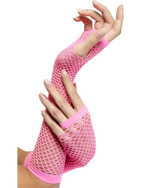Nethandschoenen lang neon roze