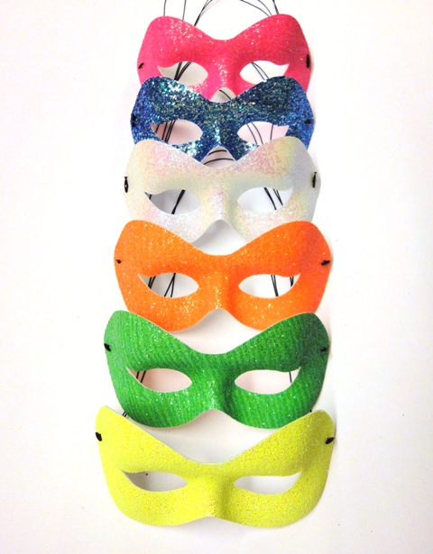 Oogmasker rond voorgevormd glitter - Neon geel