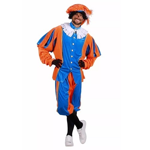 Pietenpak populair blauw-oranje - XS