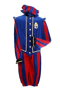 Pietenpak fluweel pamplona blauw/rood