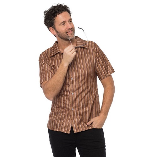 Retro 70's shirt bruin - L