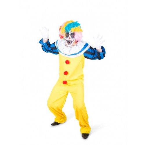 Scary clown jumpsuit volwassenen geel