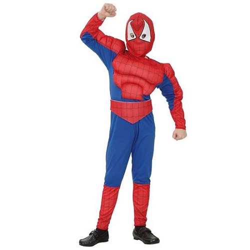 Spiderman pak met spieren - 122-138cm - 7-9 jaar