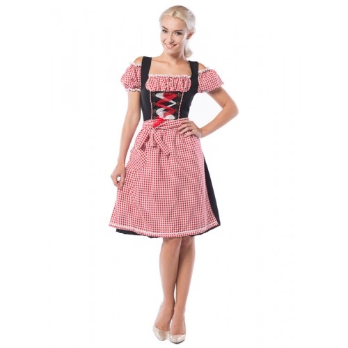 Tiroler jurk Anne Ruth zwart/rood - 50 5XL