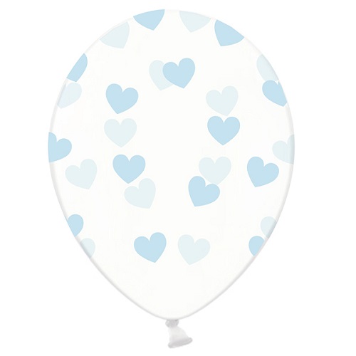 Transparante ballonnen met blauwe harten 6 stuks