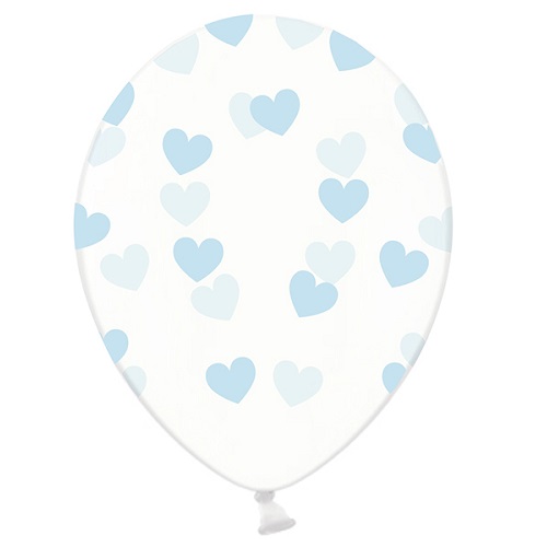 Transparante ballonnen met blauwe harten 6 stuks