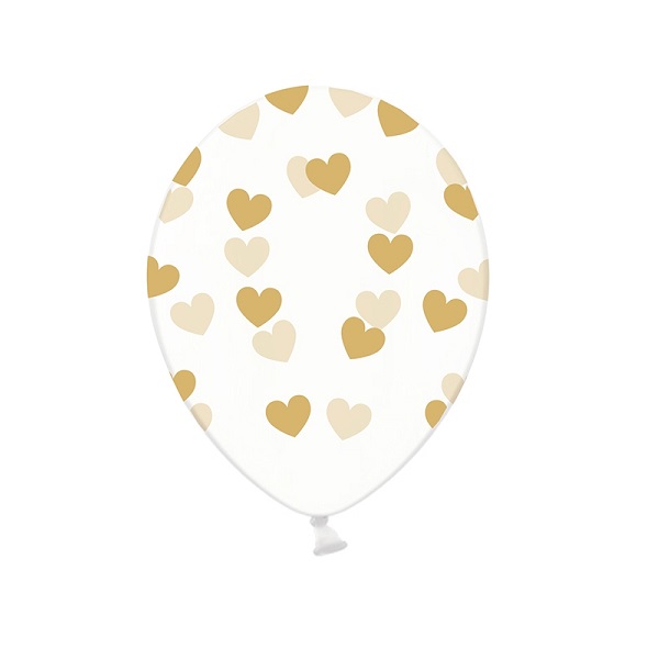 Transparante ballonnen met gouden harten 6 stuks