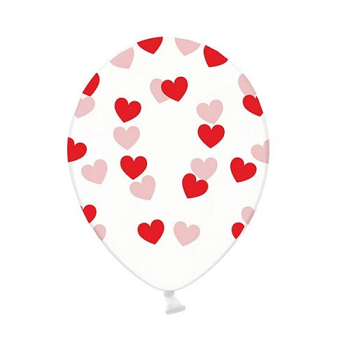 Transparante ballonnen met rode harten 6 stuks